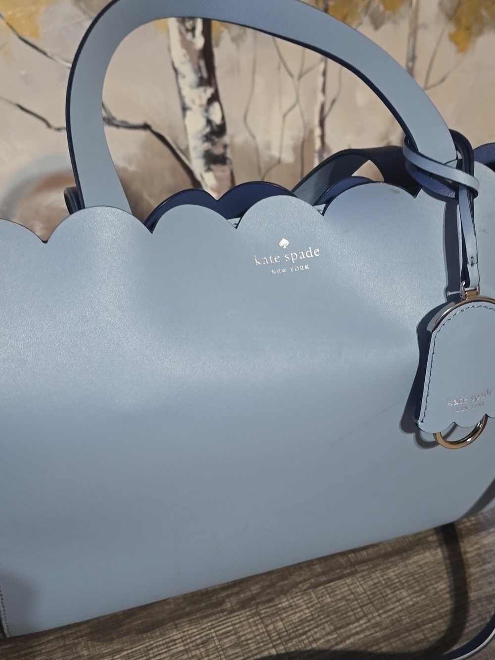 kate spade Scalloped Edge Light Blue Leather Satchel - Picture 2 of 6
